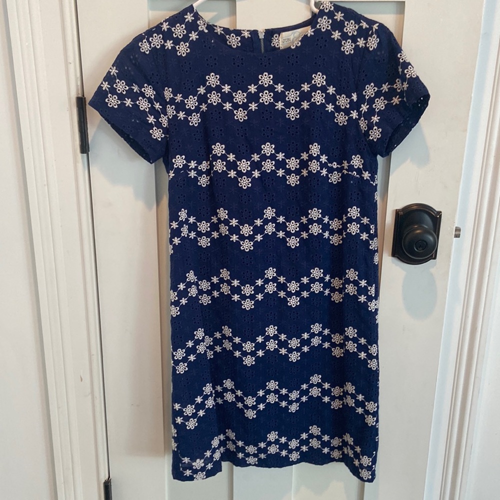 Blue and white eyelet dress